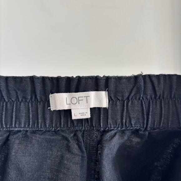Loft Black Linen Blend Shorts Relaxed Side Pockets Women's Size Large - Picture 2 of 7